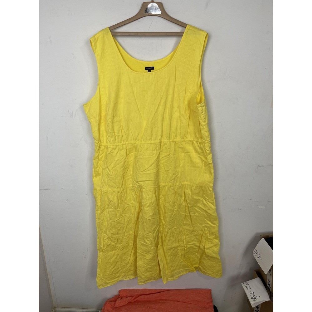 Talbots Dress Womens 22W Yellow 100% Cotton Summer‎ Peasant Tiered Boho Country